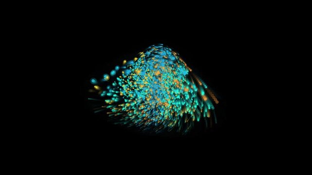 Glowing Cyan Orange Particles Swarm Fluid Motion Loop Black Background