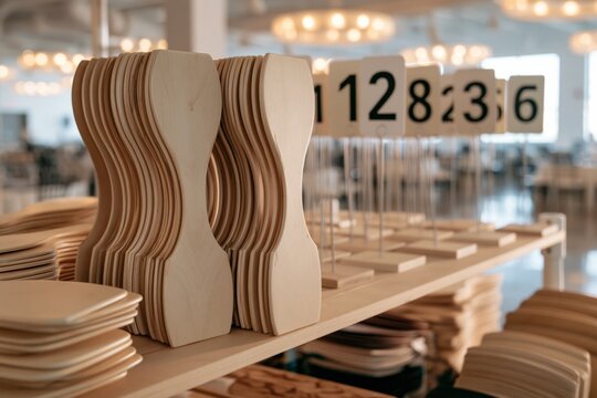 Charity Auction Paddle and Table Number Stands on Storage Shelf
