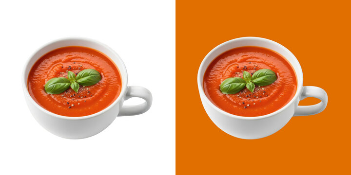 Fresh Tomato Basil Soup in Ceramic Bowl High Angle View transparent png