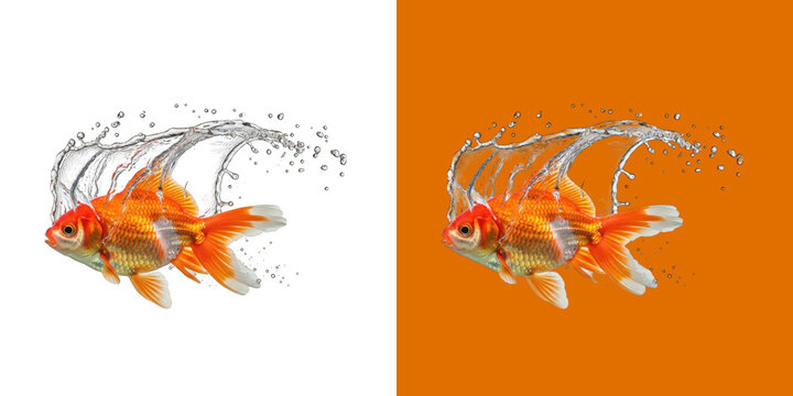 Goldfish jumping through water splash visual effect transparent png