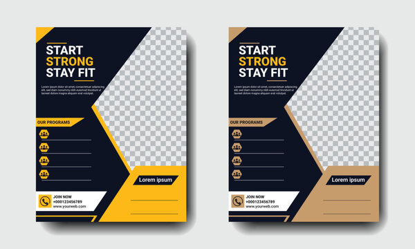 Fitness flyer template with bold typography and graphic elements for gym promotions
