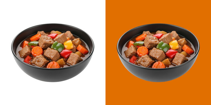 Hearty Beef Stew with Vegetables in Black Bowl transparent png