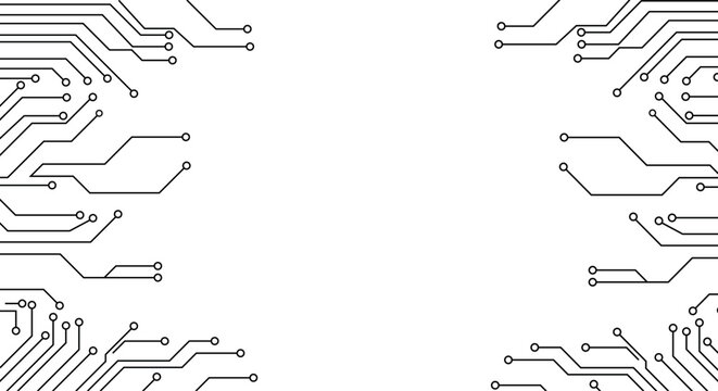 Circuit board vector background featuring abstract cyber technology microchip lines collection in black outline style for electronic digital network and banner design