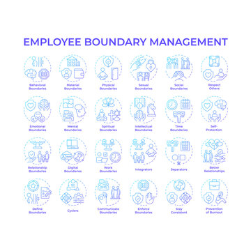 Employee boundary management blue gradient concept icons. Corporate wellness standards. Healthy workplace limits. Icon pack. Vector images. Round shape illustrations for blog post. Abstract idea