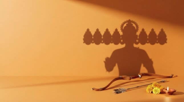 Dussehra Festival Shadow Play with Bow, Arrow, and Diya