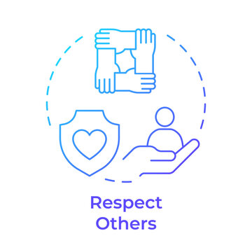 Respect others blue gradient concept icon. Supporting emotional wellbeing. Collaborative community. Round shape line illustration. Abstract idea. Graphic design. Easy to use in booklet, blog post