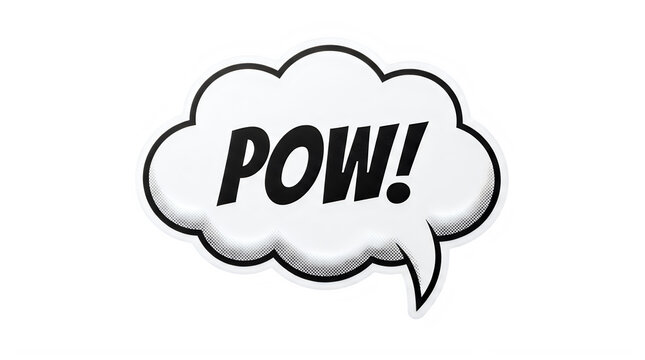Comic book style speech bubble with the word pow written in black bold letters