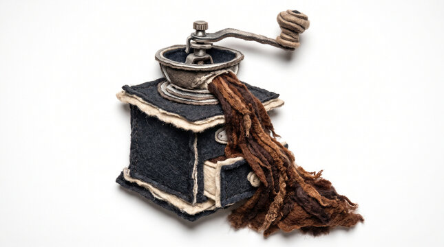 Antique coffee grinder with freshly ground coffee spilling out  