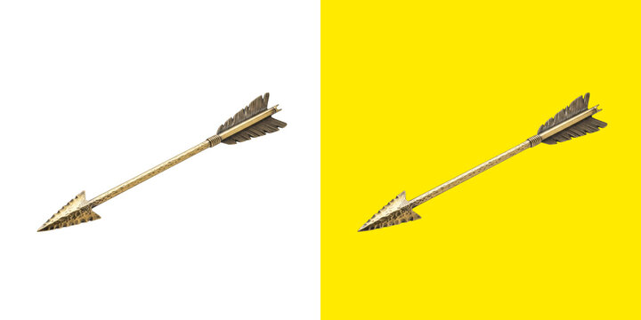 Ancient metal hunting arrow with feathered fletching png