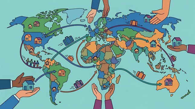 World map showing global logistics and trade.