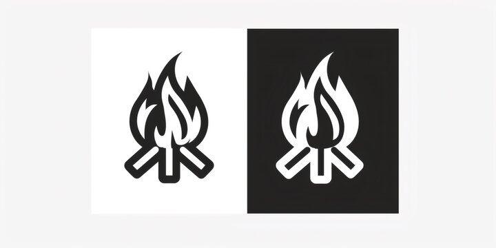 Bonfire fire flame icon set black and white