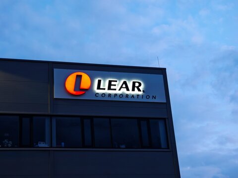 Pilsen,Czech Republic-18 April 2026:Lear Corporation industrial facility exterior, night view