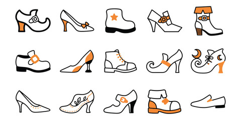 Obraz premium A collection of hand drawn sketches featuring various vintage shoes and boots perfect for a creative halloween themed project