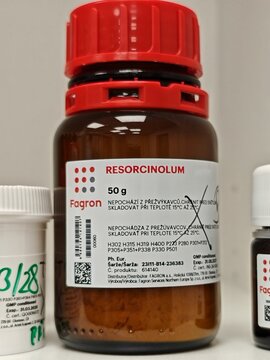 Prague,Czech Republic-24 October 2025:Resorcinolum pharmacy compounding ingredient jar