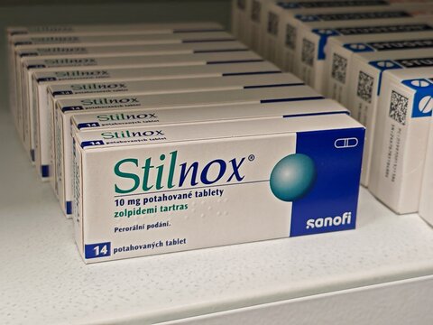 Prague,Czech Republic-24 October 2025:STILNOX, active substance ZOLPIDEM, producer SANOFI, indication insomnia, right view