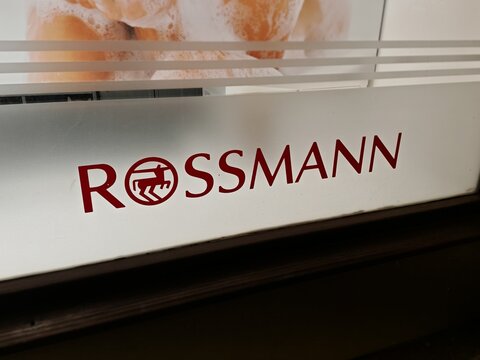 Prague,Czech Republic-23 December 2025:Rossmann drugstore illuminated sign, front view