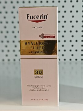 Prague,Czech Republic-5 March 2026:Eucerin facial serum package on pharmacy shelf, boxed view