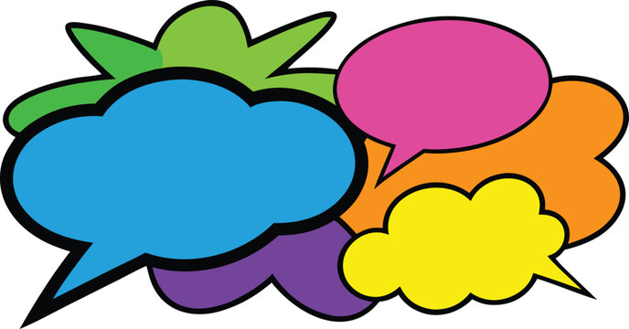 Hand Drawn Colorful Speech Bubble Set &ndash; Doodle Comic Chat Icons Vector Collection, Cartoon Message Boxes, Sticker Style UI Elements