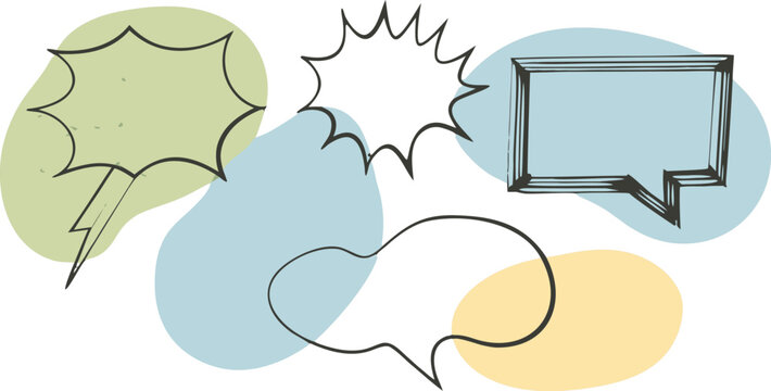 Hand Drawn Colorful Speech Bubble Set &ndash; Doodle Comic Chat Icons Vector Collection, Cartoon Message Boxes, Sticker Style UI Elements