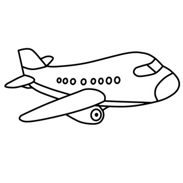 Commercial passenger airplane line art coloring page vector illustration