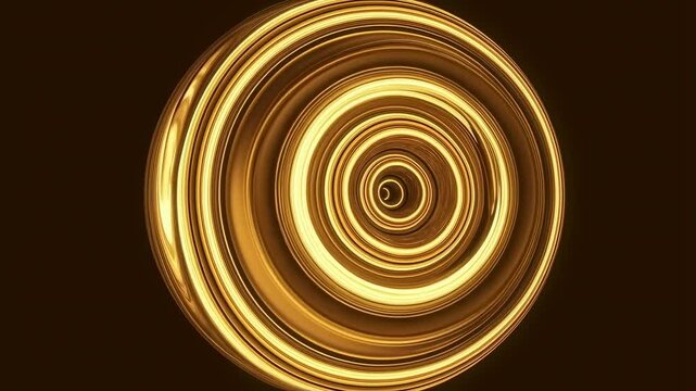 Golden metallic sphere composed of concentric rings rotates smoothly against a dark background. Animated texture shows rings and circles with rotating.