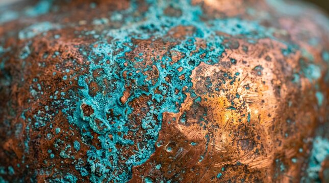 Patina oxidized copper metal texture with turquoise rust