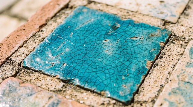 Antique turquoise glazed ceramic tile texture with cracks
