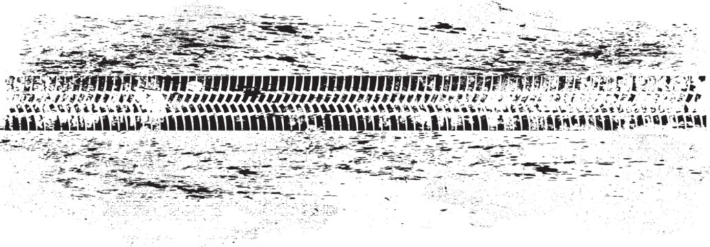 Vector Print Textured Tire Track . Design Element . Car tread silhouette . Mud splash grunge texture