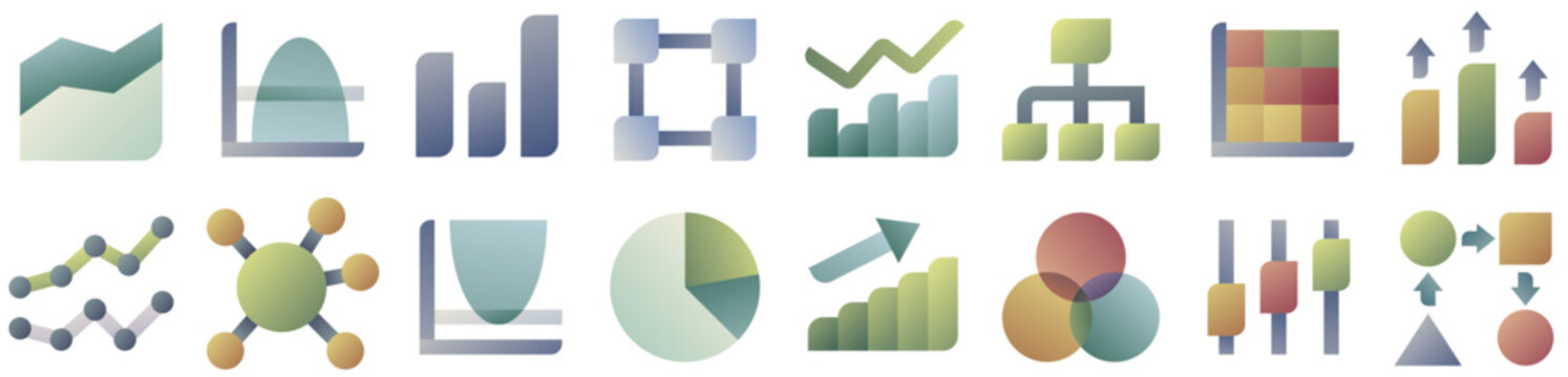 Charts Icons including chart, data, graph, diagram, analytics, statistics, value, infographics, dashboard, bar, visualization, stats, line, representation, flow. Vector icon collection.