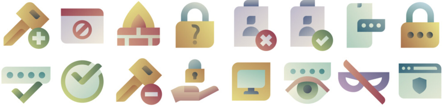 Computer Security Icons: password, protection, access, block, mobile, authentication, key, id, control, firewall, verification, restricted, login, spyware. Vector icon collection.