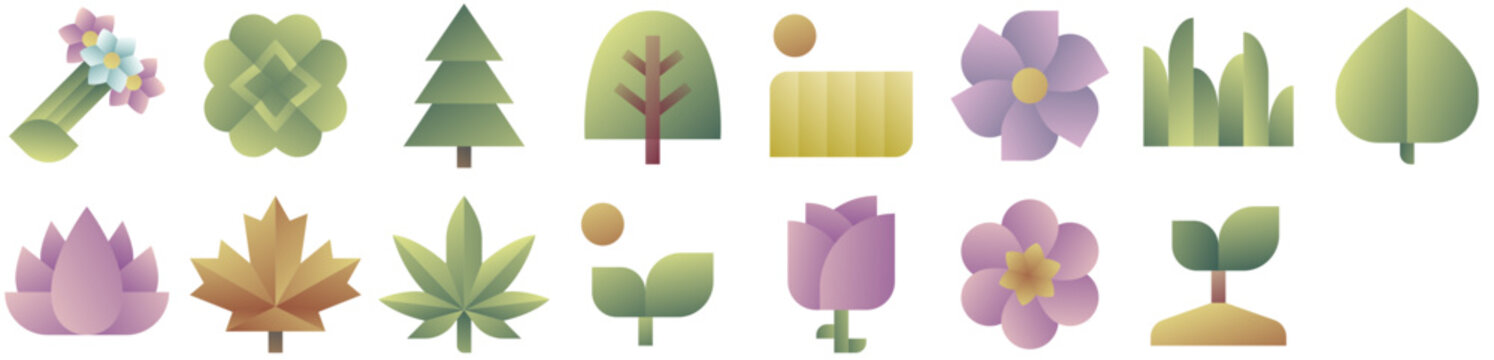 Plants Icon Set including flower, nature, plant, tree, garden, leaf, leaves, growing, rose, park, spring, agriculture, floral. Set of vector icons.
