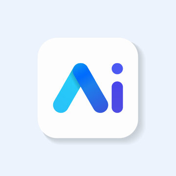 Artificial intelligence AI logo icon with blue gradient typography on a rounded square button, modern tech symbol vector illustration isolated on white.