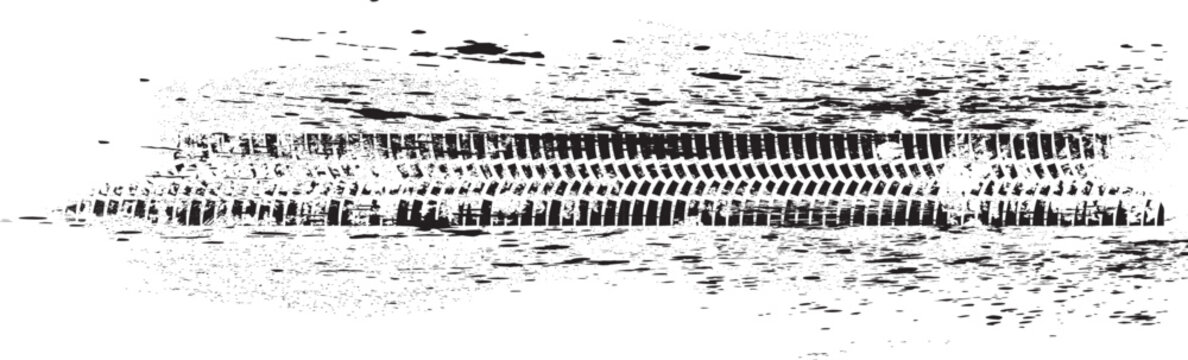 Vector Print Textured Tire Track . Design Element . Car tread silhouette . Mud splash grunge texture