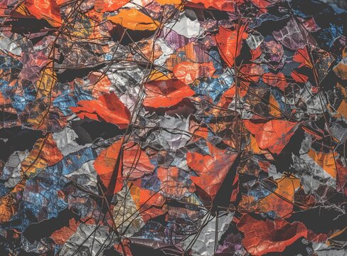 Background illustration of a textured abstract pattern featuring bold red and charcoal tones