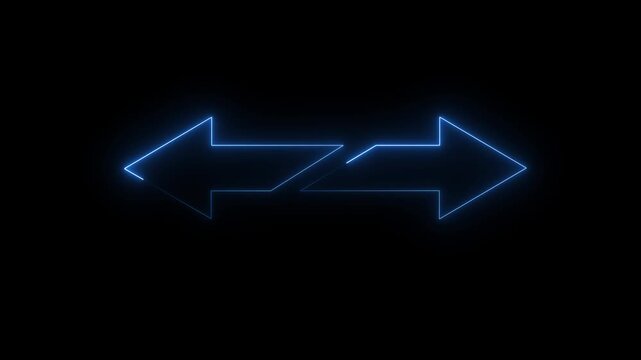 Abstract neon bidirectional arrow sign with a center slant cut.