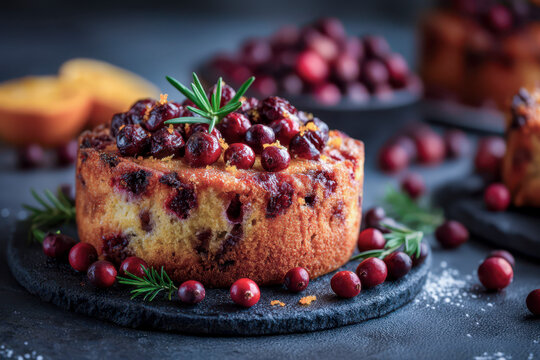 Cranberry orange cake decorating with rosemary and zest