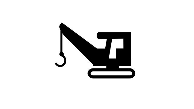 Mobile Crawler Crane Lifting Hook Icon heavy lifting or building construction concept animation.