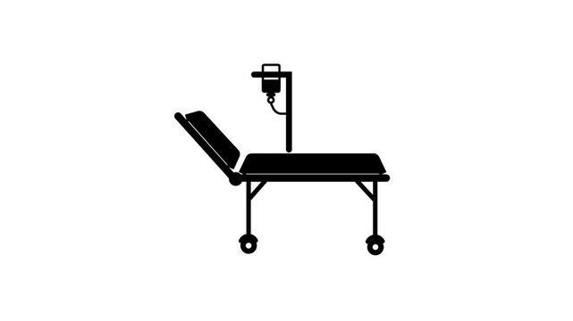 Hospital Stretcher Medical Bed Icon. medical stretcher bed on wheels, emergency patient care icon animation.