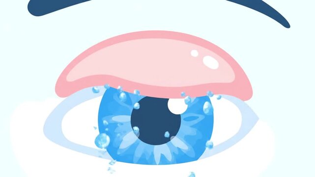 Close-up Animated Eye with Tears Falling Down.