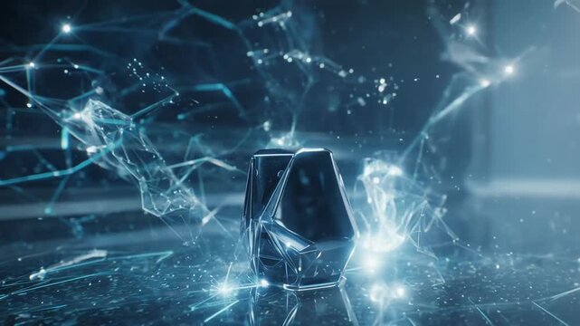 Futuristic crystal formation glowing in dark abstract space