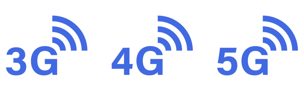 Royal Blue 3G 4G 5G Mobile Network Icons Isolated on Transparent Background PNG High Speed Internet Connectivity Symbols