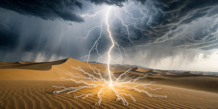 The Fulgurite Strike Across Golden Dunes
