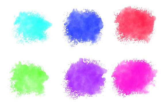 watercolor splash paint set of colorful stains on white background