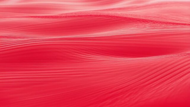 Red and pink wave lines ripple and flow smoothly across a soft glowing red gradient background. Animated scene combines lines and waves with soft glow.