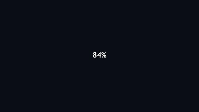 Animated circular progress bar with 84 percent counter, digital loading interface for ui and data visualization animation 4k