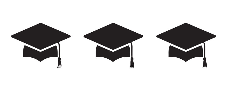 Graduation cap education solid illustration set academic university student ceremony accessory.