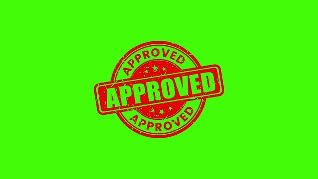 Approved rubber stamp animation with grunge texture on green screen background, seal sign
