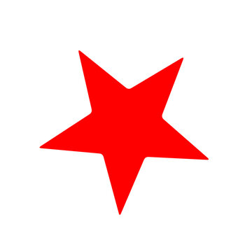 Vibrant red five pointed star silhouette flat icon design element isolated on plain white background for graphic projects