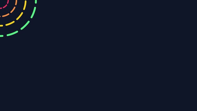 Minimalist abstract 4k background, with rotating colorful, dashed lines animation, motion