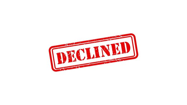 Red declined rubber stamp animation on white background, for business rejection, and approval concepts, declined 